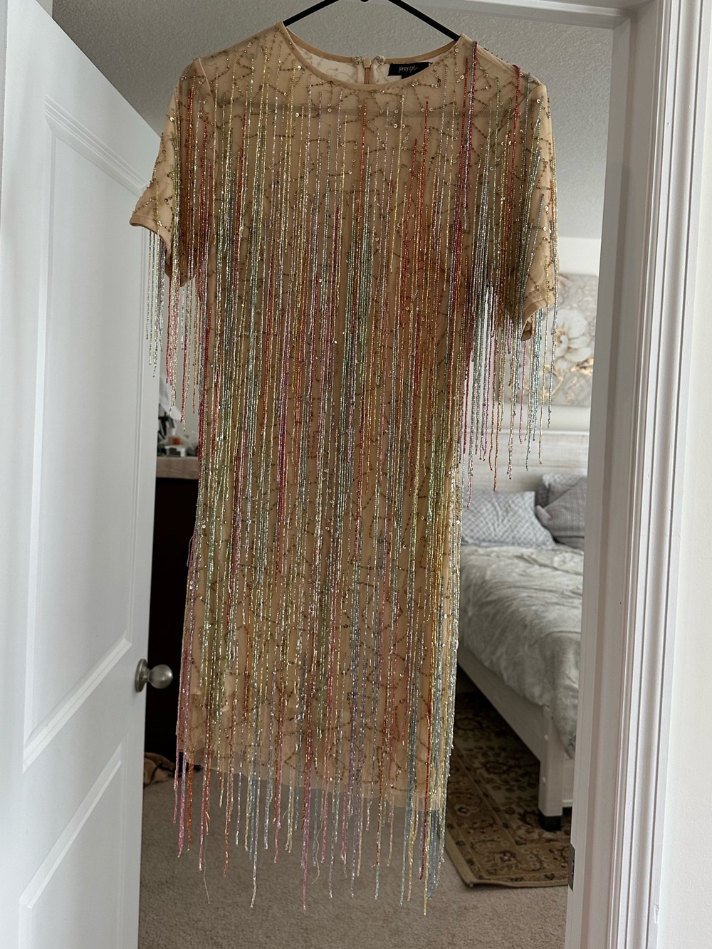 Nasty Gal Beaded Fringe Party Dress - Champagne